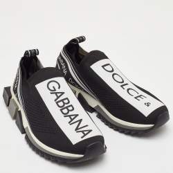 Pre Owned Dolce & Gabbana Sorrento Size 43 Black/White Knit Fabric Logo Slip On Sneakers