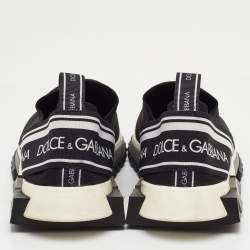 Pre Owned Dolce & Gabbana Sorrento Size 43 Black/White Knit Fabric Logo Slip On Sneakers