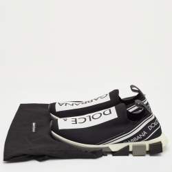 Pre Owned Dolce & Gabbana Sorrento Size 43 Black/White Knit Fabric Logo Slip On Sneakers