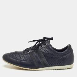 Pre Owned Dolce & Gabbana Size 42 Navy Blue Perforated Leather and Suede Low Top Sneakers
