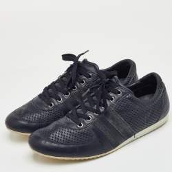 Pre Owned Dolce & Gabbana Size 42 Navy Blue Perforated Leather and Suede Low Top Sneakers