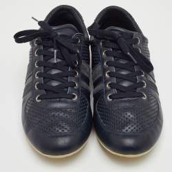 Pre Owned Dolce & Gabbana Size 42 Navy Blue Perforated Leather and Suede Low Top Sneakers