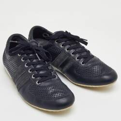 Pre Owned Dolce & Gabbana Size 42 Navy Blue Perforated Leather and Suede Low Top Sneakers