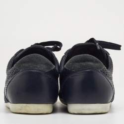 Pre Owned Dolce & Gabbana Size 42 Navy Blue Perforated Leather and Suede Low Top Sneakers