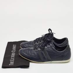 Pre Owned Dolce & Gabbana Size 42 Navy Blue Perforated Leather and Suede Low Top Sneakers