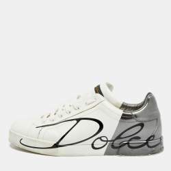 Pre Owned Dolce & Gabbana Portofino Size 45 White/Black Leather Lace Up Sneakers