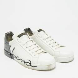 مملوكة مسبقًا حذاء رياضي دولتشي أند غابانا جلد أبيض/أسود وبراءة لامع بورتوفينو برباط مقاس 40