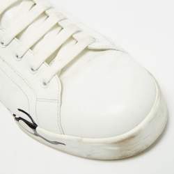 مملوكة مسبقًا حذاء رياضي دولتشي أند غابانا جلد أبيض/أسود وبراءة لامع بورتوفينو برباط مقاس 40