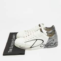 مملوكة مسبقًا حذاء رياضي دولتشي أند غابانا جلد أبيض/أسود وبراءة لامع بورتوفينو برباط مقاس 40