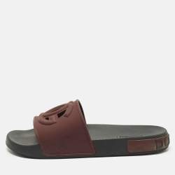 Pre Owned Dolce & Gabbana DG Logo Size 44 Burgundy Rubber Flat Slides