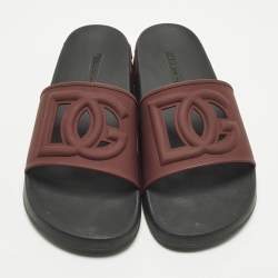 Pre Owned Dolce & Gabbana DG Logo Size 44 Burgundy Rubber Flat Slides