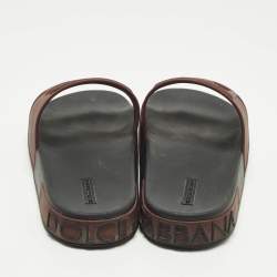 Pre Owned Dolce & Gabbana DG Logo Size 44 Burgundy Rubber Flat Slides