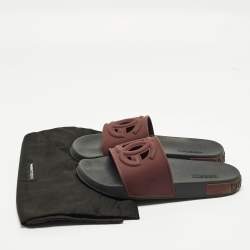 Pre Owned Dolce & Gabbana DG Logo Size 44 Burgundy Rubber Flat Slides