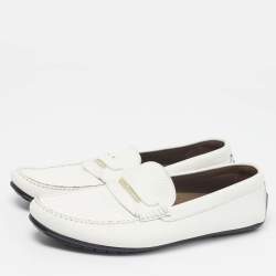 Pre Owned Dolce & Gabbana Size 45 White Leather Slip On Loafers