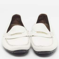 Pre Owned Dolce & Gabbana Size 45 White Leather Slip On Loafers