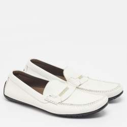 Pre Owned Dolce & Gabbana Size 45 White Leather Slip On Loafers