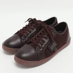 Pre Owned حذاء رياضي دولتشي أند غابانا بورتوفينو جلد عنابي داكن رقبة منخفضة مقاس 38