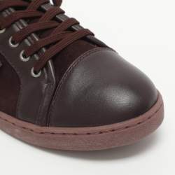 Pre Owned حذاء رياضي دولتشي أند غابانا بورتوفينو جلد عنابي داكن رقبة منخفضة مقاس 38