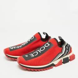 Pre Owned Dolce & Gabbana Sorrento Size 46 Red Knit Fabric Slip On Sneakers