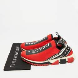 Pre Owned Dolce & Gabbana Sorrento Size 46 Red Knit Fabric Slip On Sneakers