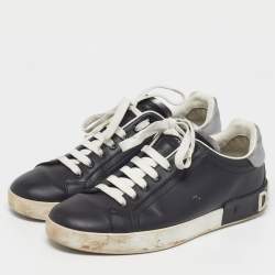 Pre Owned Dolce & Gabbana Portofino Size 43 Black/Silver Leather Low Top Sneakers