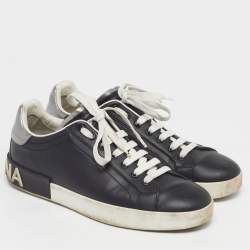 Pre Owned Dolce & Gabbana Portofino Size 43 Black/Silver Leather Low Top Sneakers