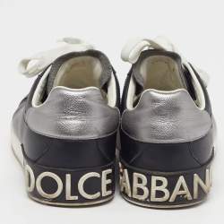 Pre Owned Dolce & Gabbana Portofino Size 43 Black/Silver Leather Low Top Sneakers