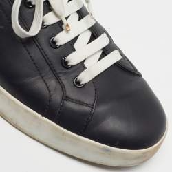 Pre Owned Dolce & Gabbana Portofino Size 43 Black/Silver Leather Low Top Sneakers