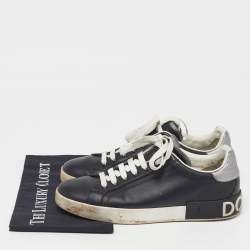 Pre Owned Dolce & Gabbana Portofino Size 43 Black/Silver Leather Low Top Sneakers