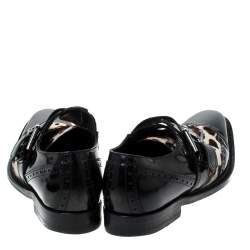 مملوكة مسبقًا  حذاء دربي دولتشي أند غابانا بشريط مونك شعر مهر بنقوش جلد الفهد وجلد لامع أسود مقاس 41