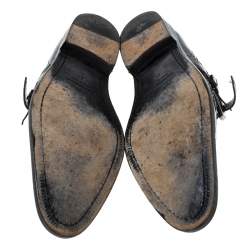 مملوكة مسبقًا  حذاء دربي دولتشي أند غابانا بشريط مونك شعر مهر بنقوش جلد الفهد وجلد لامع أسود مقاس 41