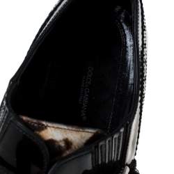 مملوكة مسبقًا  حذاء دربي دولتشي أند غابانا بشريط مونك شعر مهر بنقوش جلد الفهد وجلد لامع أسود مقاس 41