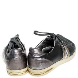 Dolce & Gabbana Metallic Black/Grey Leather Striped Lace Up Sneakers Size 40