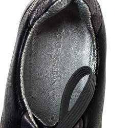 Dolce & Gabbana Metallic Black/Grey Leather Striped Lace Up Sneakers Size 40