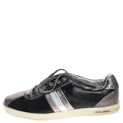 Dolce & Gabbana Metallic Black/Grey Leather Striped Lace Up Sneakers Size 40