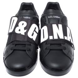 Pre Owned Dolce & Gabbana Black Leather Portofino Low Top Sneakers Size 43