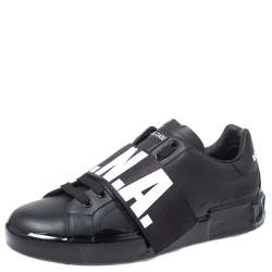 Pre Owned Dolce & Gabbana Black Leather Portofino Low Top Sneakers Size 43