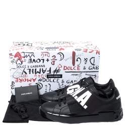 Pre Owned  Dolce and Gabbana Black Leather Portofino Low Top Sneakers Size 42