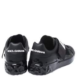 Pre Owned  Dolce and Gabbana Black Leather Portofino Low Top Sneakers Size 42