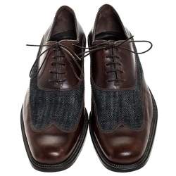 Dolce & Gabbana Blue Denim And Brown Leather Wingtip Lace Up Oxford Size 40.5