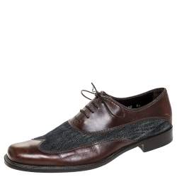 Dolce & Gabbana Blue Denim And Brown Leather Wingtip Lace Up Oxford Size 40.5