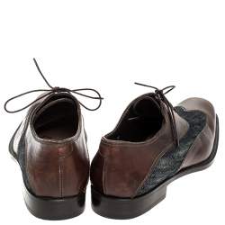 Dolce & Gabbana Blue Denim And Brown Leather Wingtip Lace Up Oxford Size 40.5