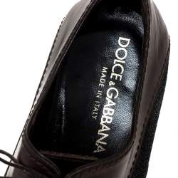 Dolce & Gabbana Blue Denim And Brown Leather Wingtip Lace Up Oxford Size 40.5