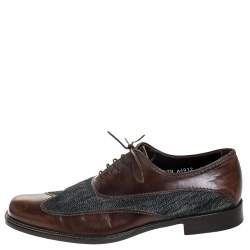 Dolce & Gabbana Blue Denim And Brown Leather Wingtip Lace Up Oxford Size 40.5
