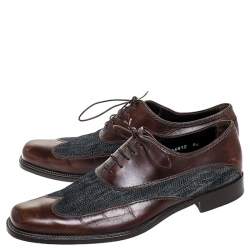 Dolce & Gabbana Blue Denim And Brown Leather Wingtip Lace Up Oxford Size 40.5