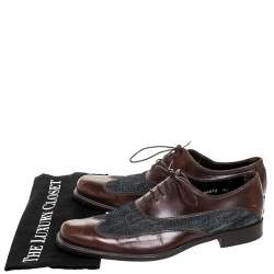 Dolce & Gabbana Blue Denim And Brown Leather Wingtip Lace Up Oxford Size 40.5