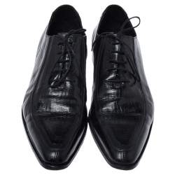 Dolce & Gabbana Black Lizard Embossed Leather Pointed Toe Oxfords Size 44