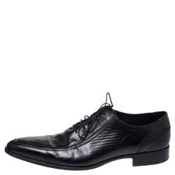 Dolce & Gabbana Black Lizard Embossed Leather Pointed Toe Oxfords Size 44