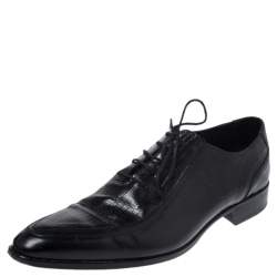 Dolce & Gabbana Black Lizard Embossed Leather Pointed Toe Oxfords Size 44
