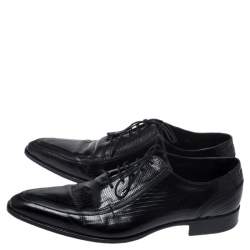 Dolce & Gabbana Black Lizard Embossed Leather Pointed Toe Oxfords Size 44